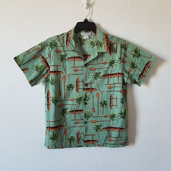 Bishop St. Apparel Boy Hawaii Short Sleeve Button Down Shirt size 16 green - Picture 1 of 5